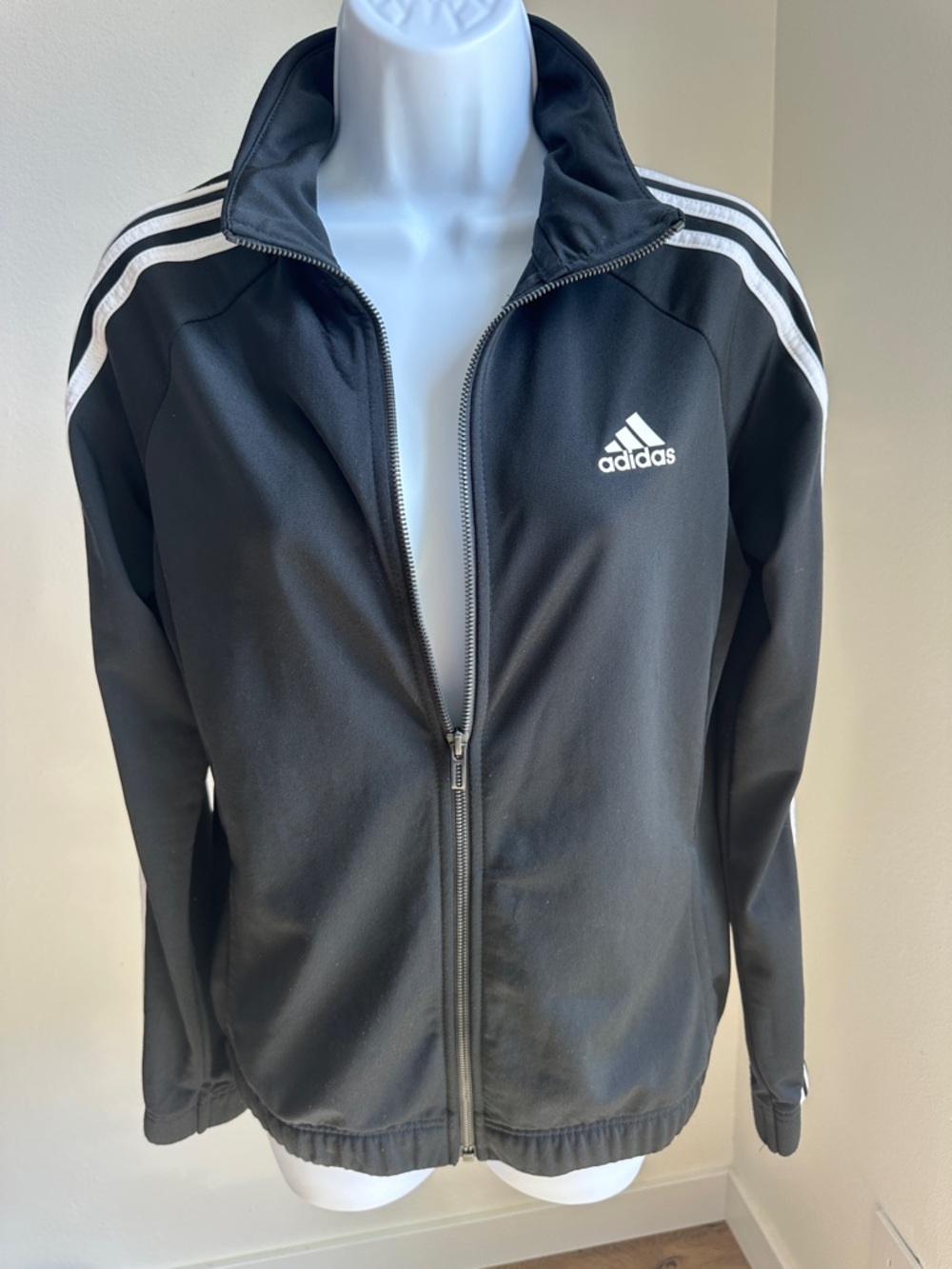 adidas Black Jacket with White Three-Stripes